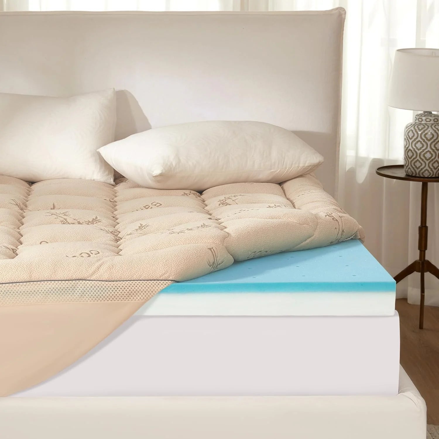 BEDLORE 4 Inch Memory Foam Mattress Topper King,2-in-1 Dual Layer Design (2" Gel Memory Foam + 2" Plush Pillow Top Cover) Mattress Topper Medium-Firm,Pressure Relief & Back Pain Support(Dark Gray)