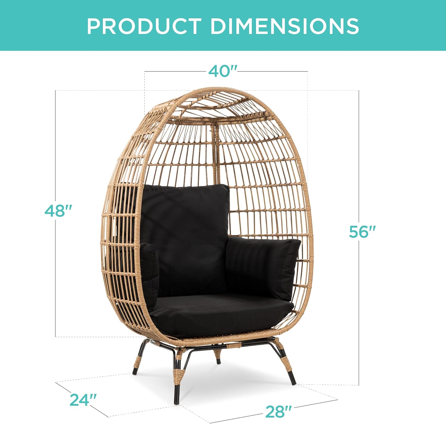Best Choice Products Wicker Egg Chair Oversized Indoor Outdoor Lounger for Patio Backyard Living Room w/ 4 Cushions Steel Frame 440lb Capacity - Ivory
