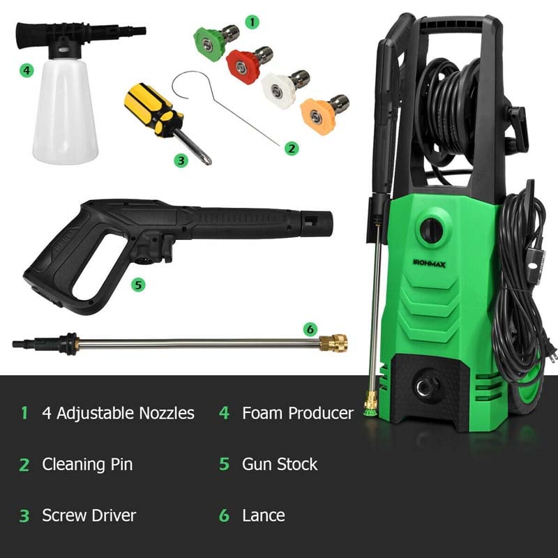 3500PSI Electric Pressure Washer 1800W 2.6 GPM Portable Electric Power Washer with 4 Nozzles
