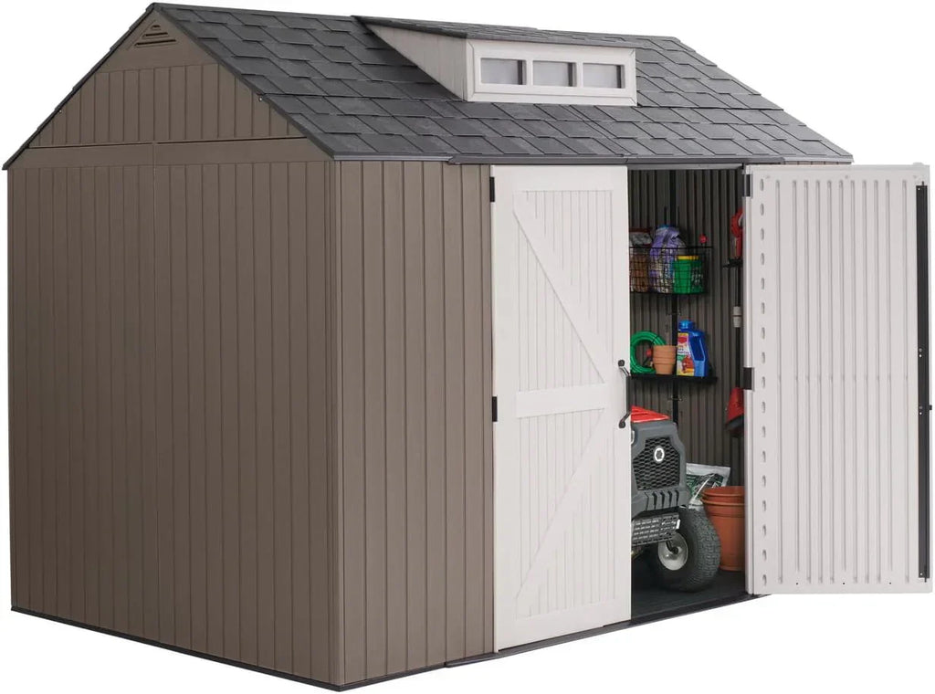Rubbermaid Resin Outdoor Storage Shed With Floor Weather Resistant Gray Organization for Home
