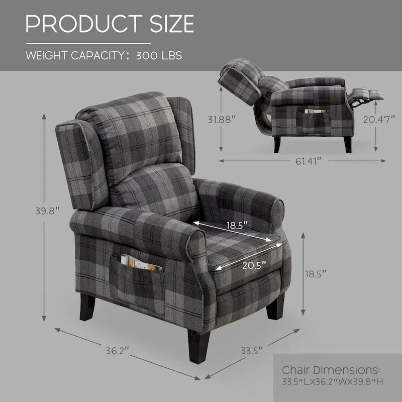 Manual Pushback Recliner Adjustable Accent Chair Wingback Armchair Set of 2