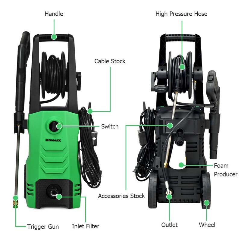 3500PSI Electric Pressure Washer 1800W 2.6 GPM Portable Electric Power Washer with 4 Nozzles