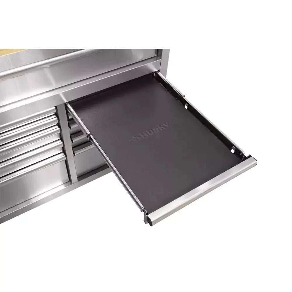 2025 72 in. 18-Drawer 24 in. D Mobile Workbench with Solid Wood Top Stainless Steel