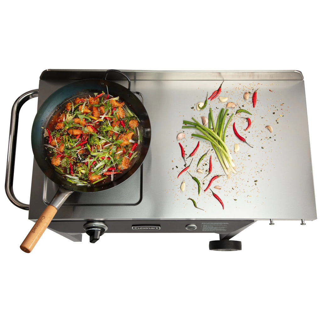 Cuisinart – Outdoor Wok Station, 50,000 BTU Propane Outdoor Wok Burner w Prep Table, 14′′ Carbon Steel Wok for Stir Fry, Searing, BBQ – Black