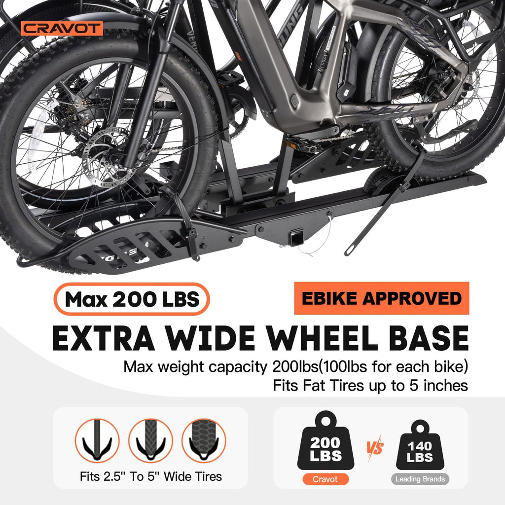 Cyberrack E2 Hitch Ebike Rack with Ramp, 200 Lbs Capacity