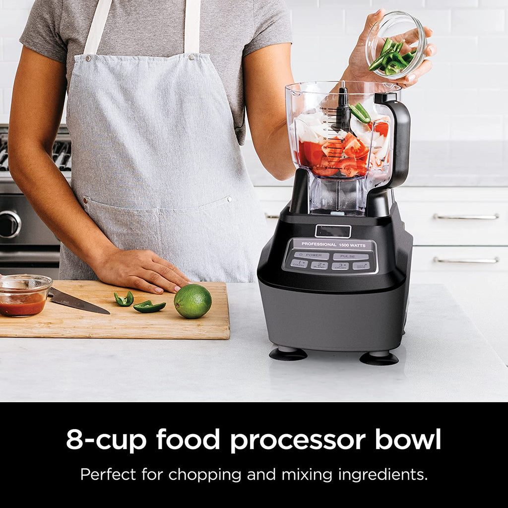 Mega Kitchen System 72 oz. Pitcher 8-Cup Food Processor 16 oz. Single Serve Cup 1500-Watt Black