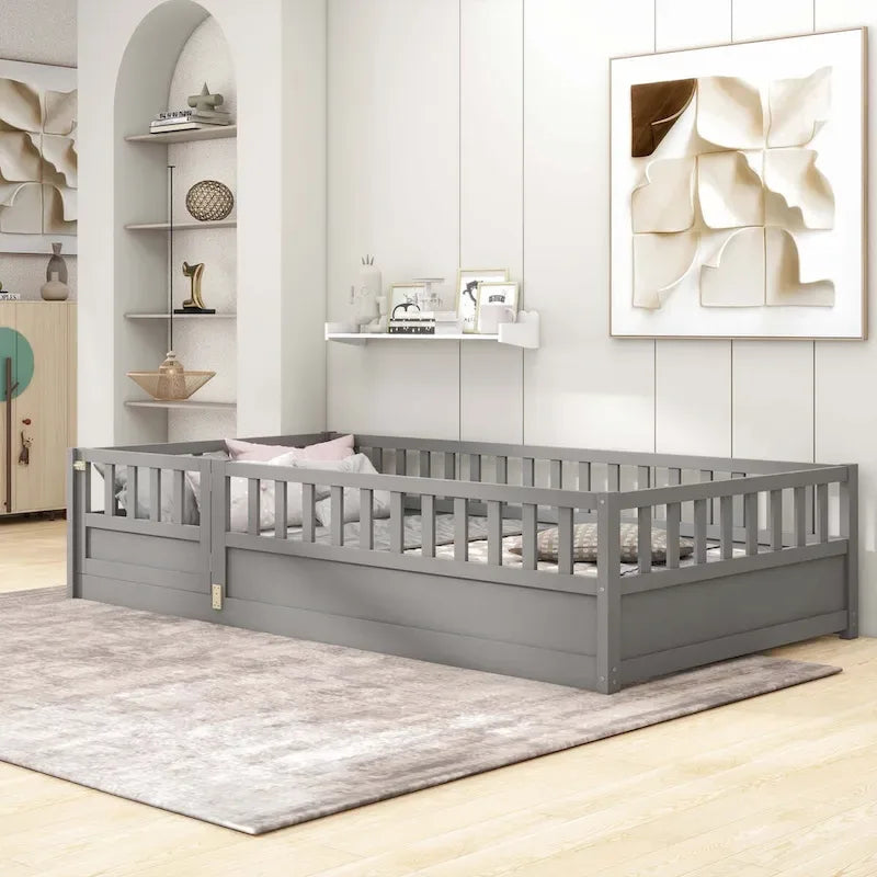 Montessori wooden children's floor bed with Support slat