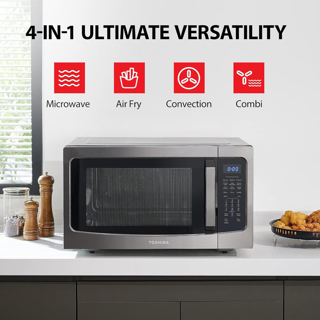 TOSHIBA 4-in-1 ML-EC42P(SS) Countertop Microwave Oven, Smart Sensor, Convection, Air Fryer Combo, Mute Function, Position Memory 13.6′′ Turntable, 1.5 Cu Ft, 1000W, Silver
