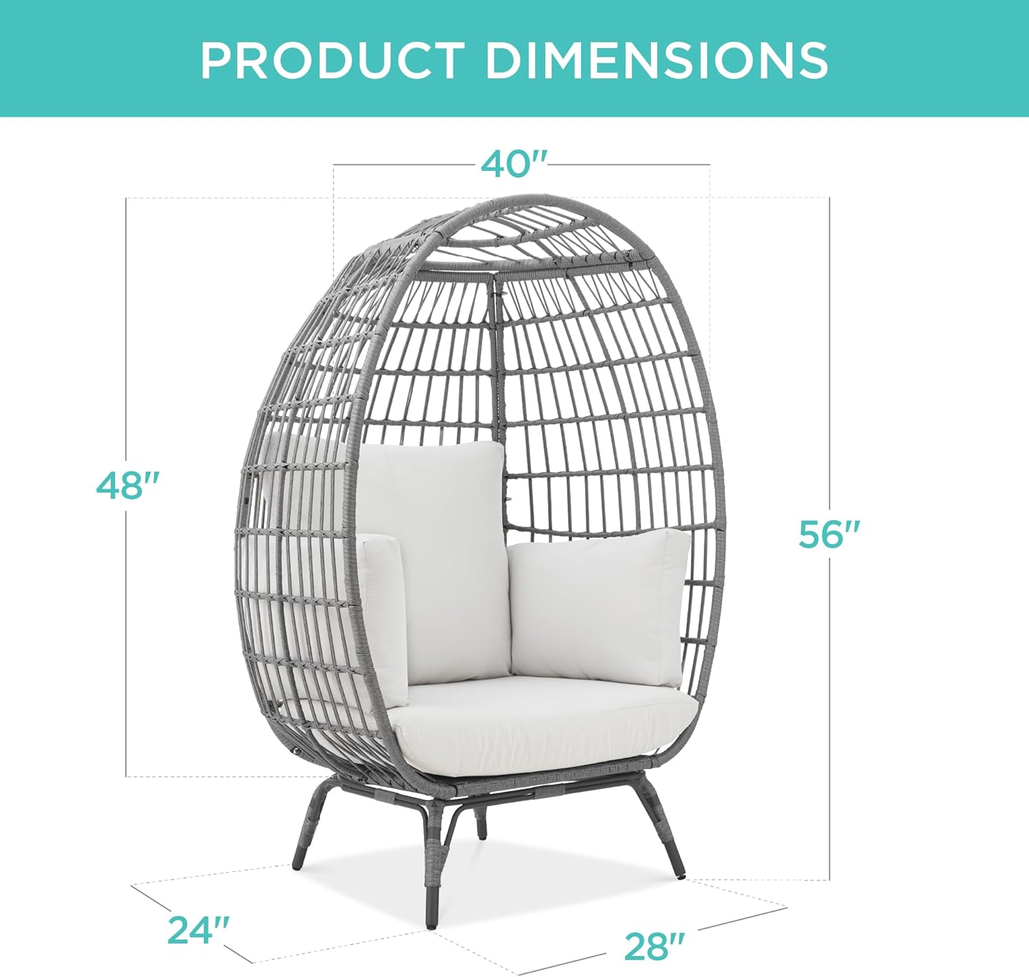 Best Choice Products Wicker Egg Chair Oversized Indoor Outdoor Lounger for Patio Backyard Living Room w/ 4 Cushions Steel Frame 440lb Capacity - Ivory