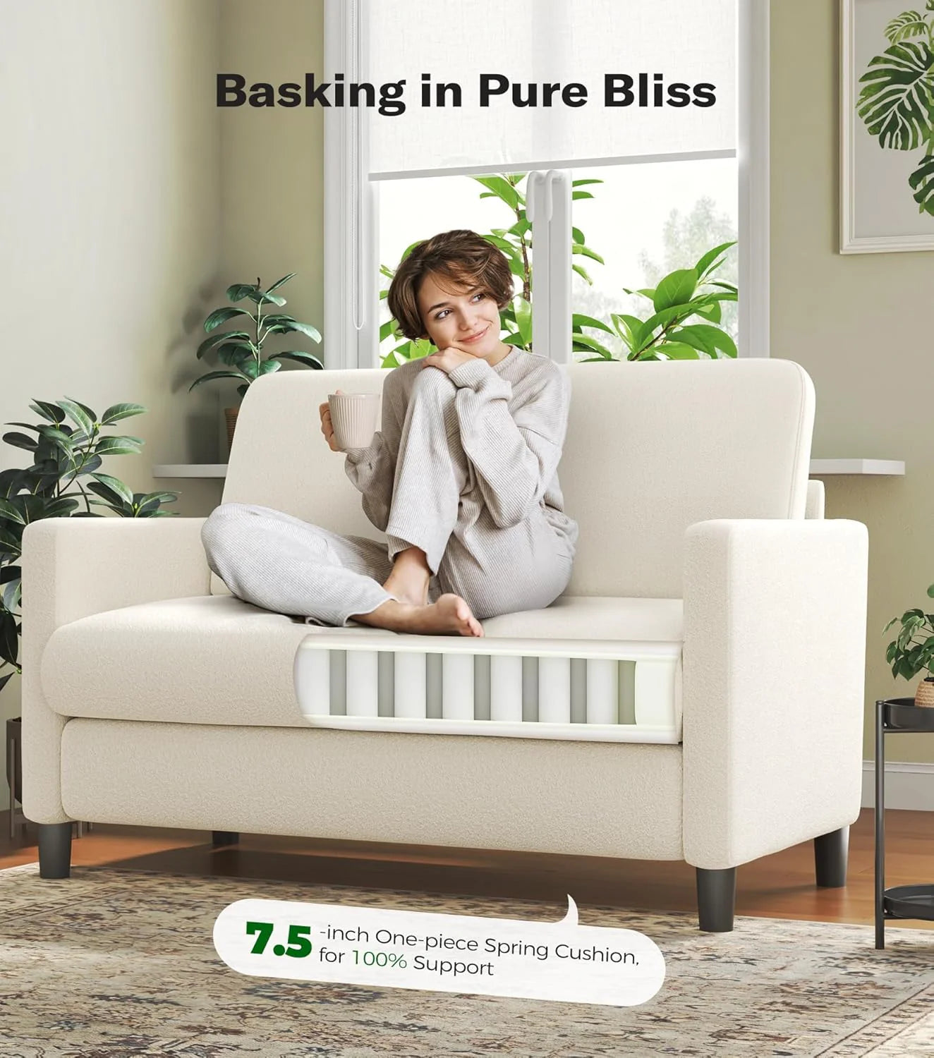 Loveseat Sofa 51" Love Seat Comfy Corduroy Small Loveseat Small Spaces Tool-Free Setup Couch