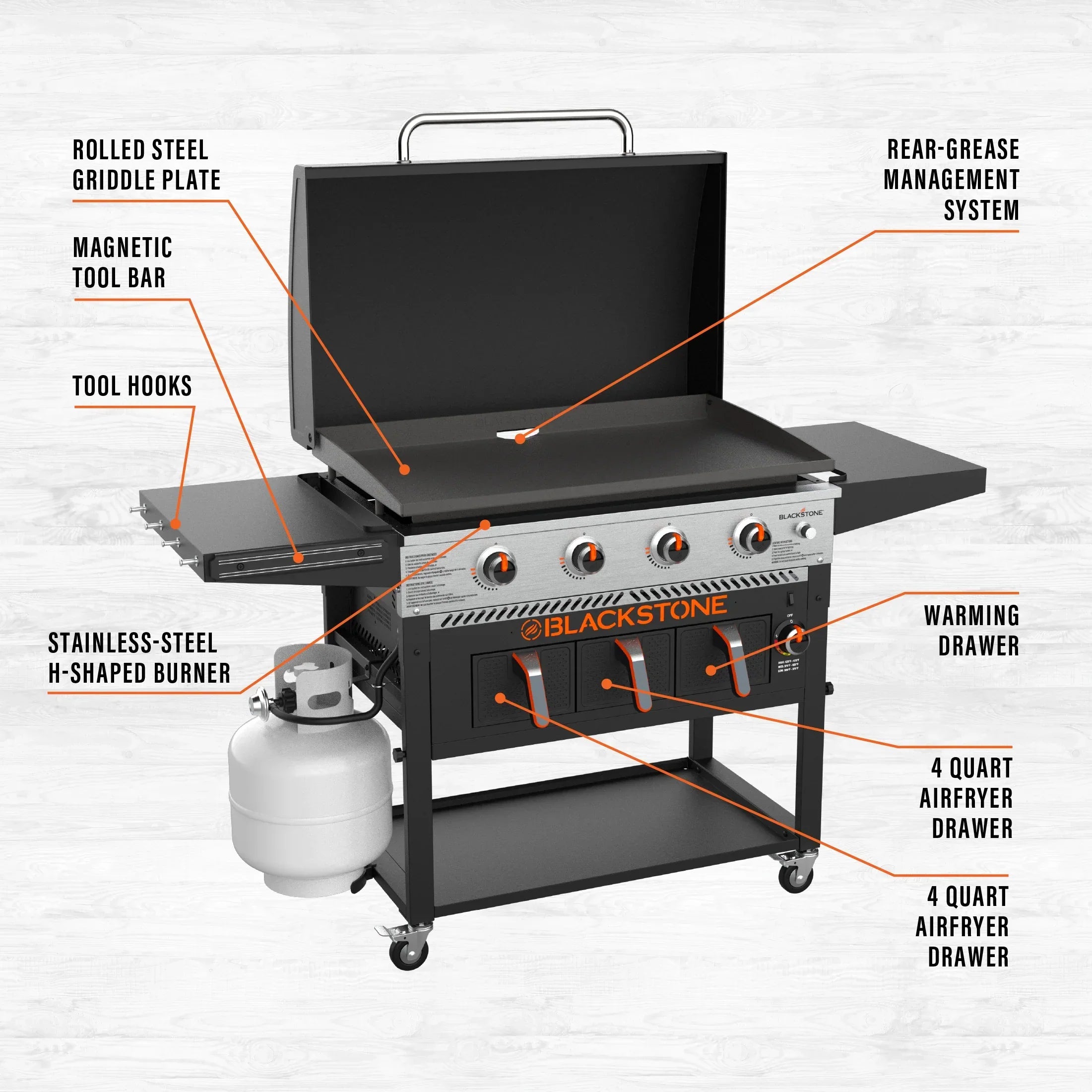 Blackstone 4-Burner 36" Propane Griddle with Air Fryer and Hood