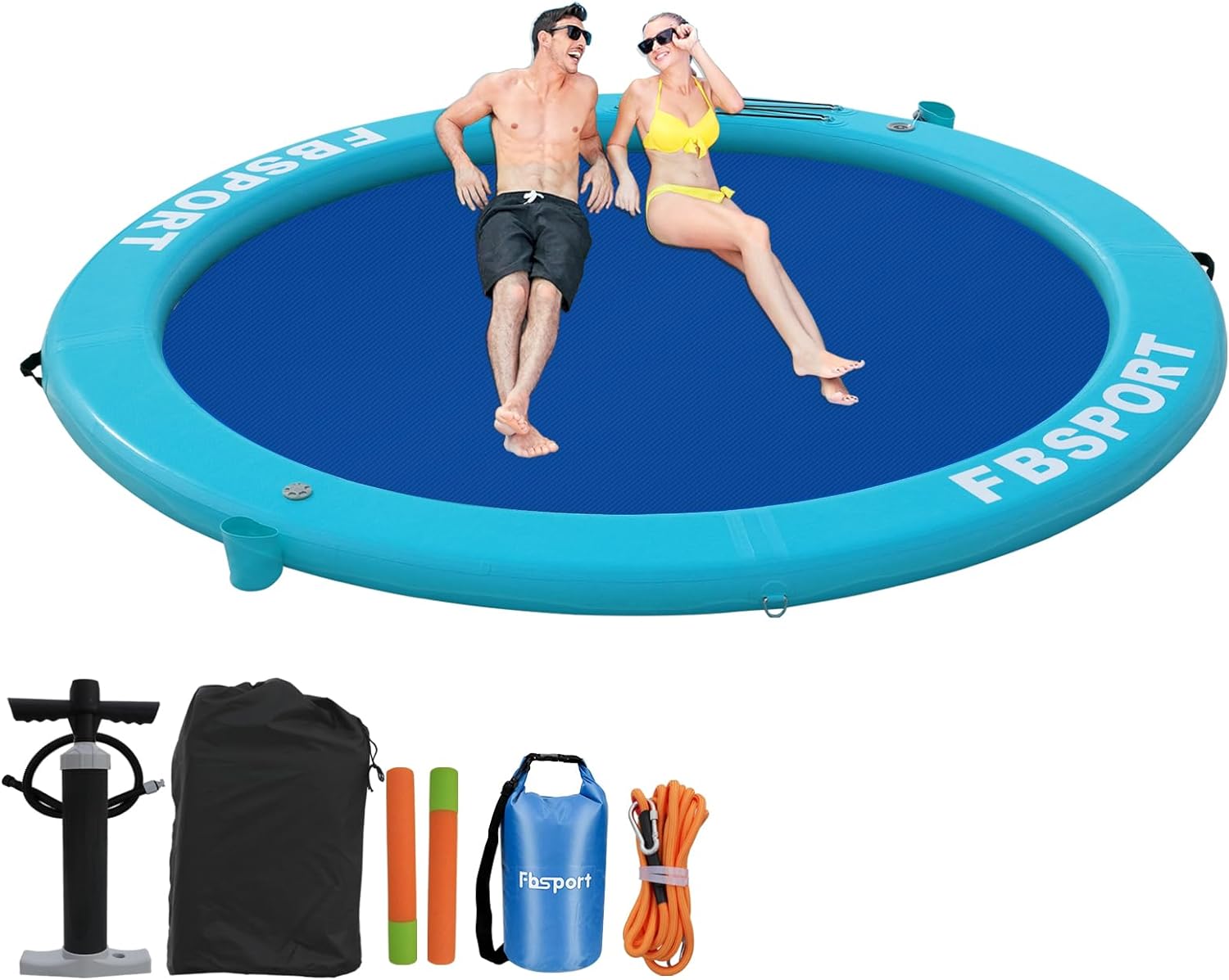 Inflatable Dock Floating Platform 8ft Inflatable Water Hammock Floating Deck for Lake W/Cupholder Round Floating Ring Float Ring Pool Float Raft Lounger Island Platform Pad