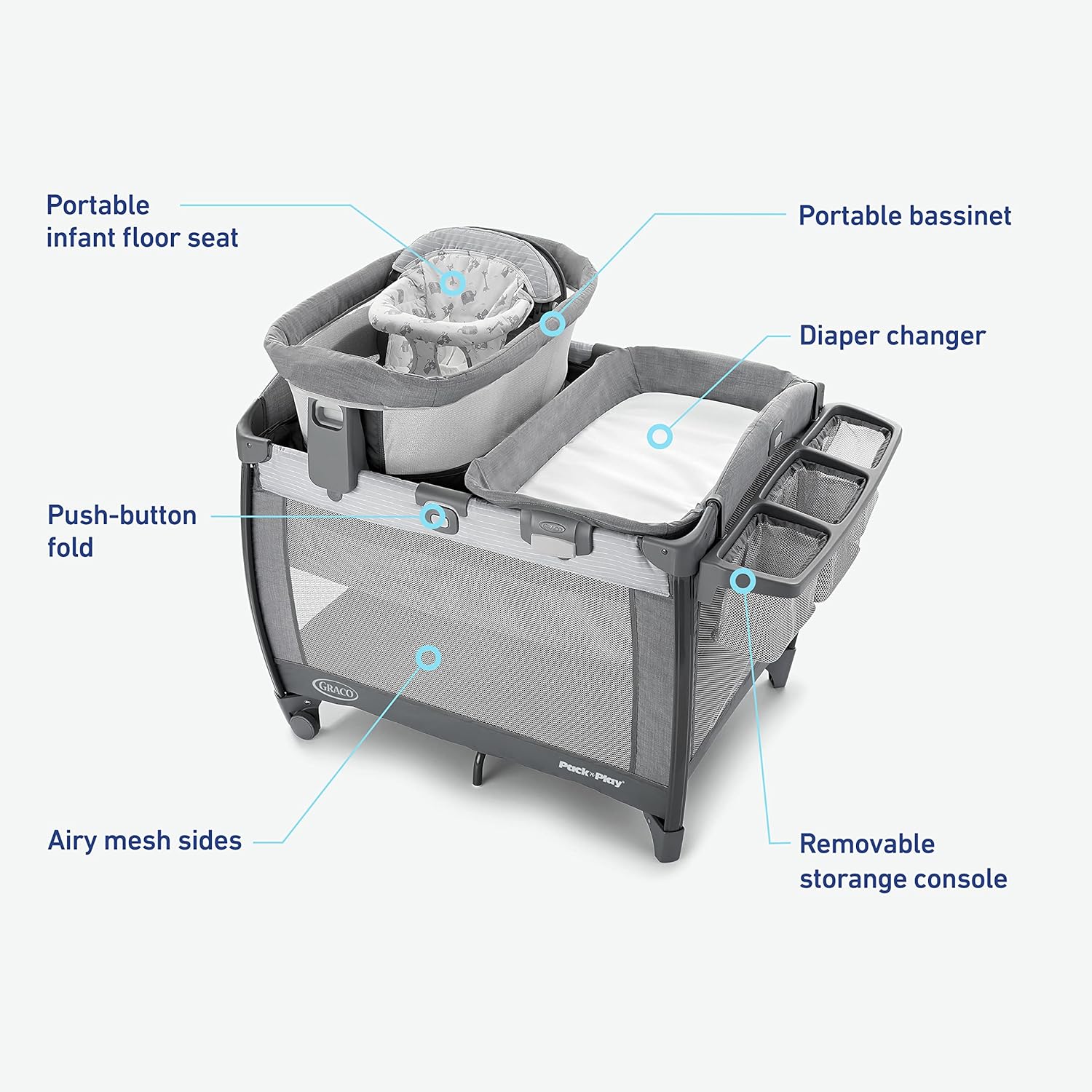 Graco Pack 'n Play Close2Baby Bassinet Playard Features Portable Bassinet Diaper Changer and More Derby