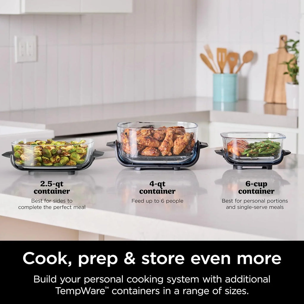 Ninja Crispi 4 in 1 Portable Glass Air Fryer Cooking System 4QT 6 Cup TempWare Glass Containers