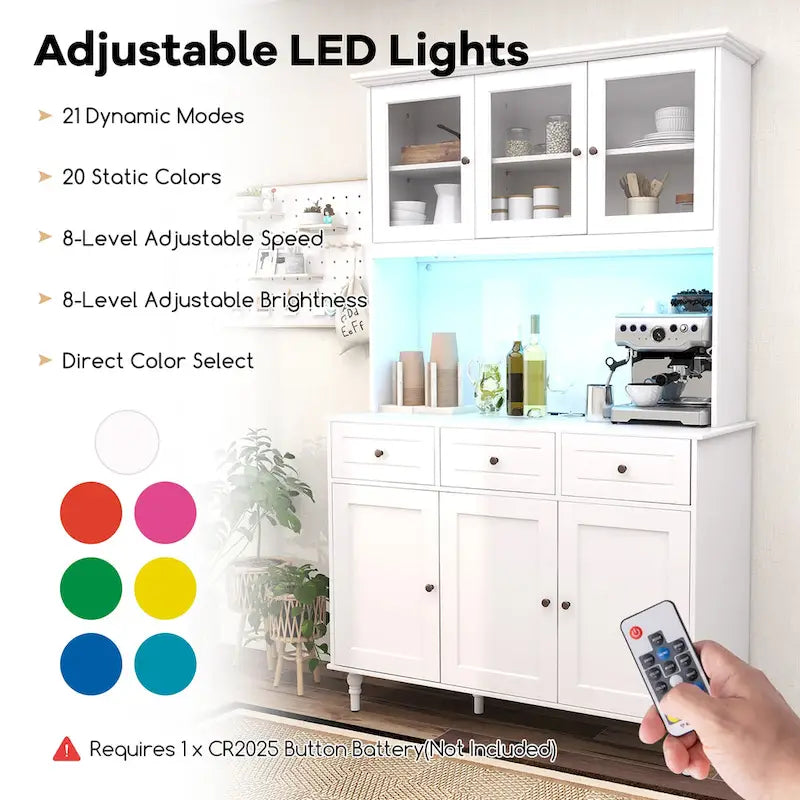 Gymax 77  Tall Kitchen Pantry Storage Cabinet with LED Lights and