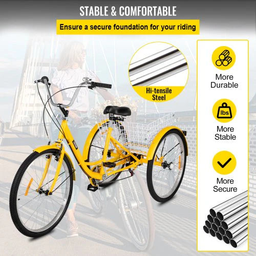 2025 Adult Tricycle 26 7 Speed 3 Wheel Trike Bicycle Bike Cruise w Basket Shooping