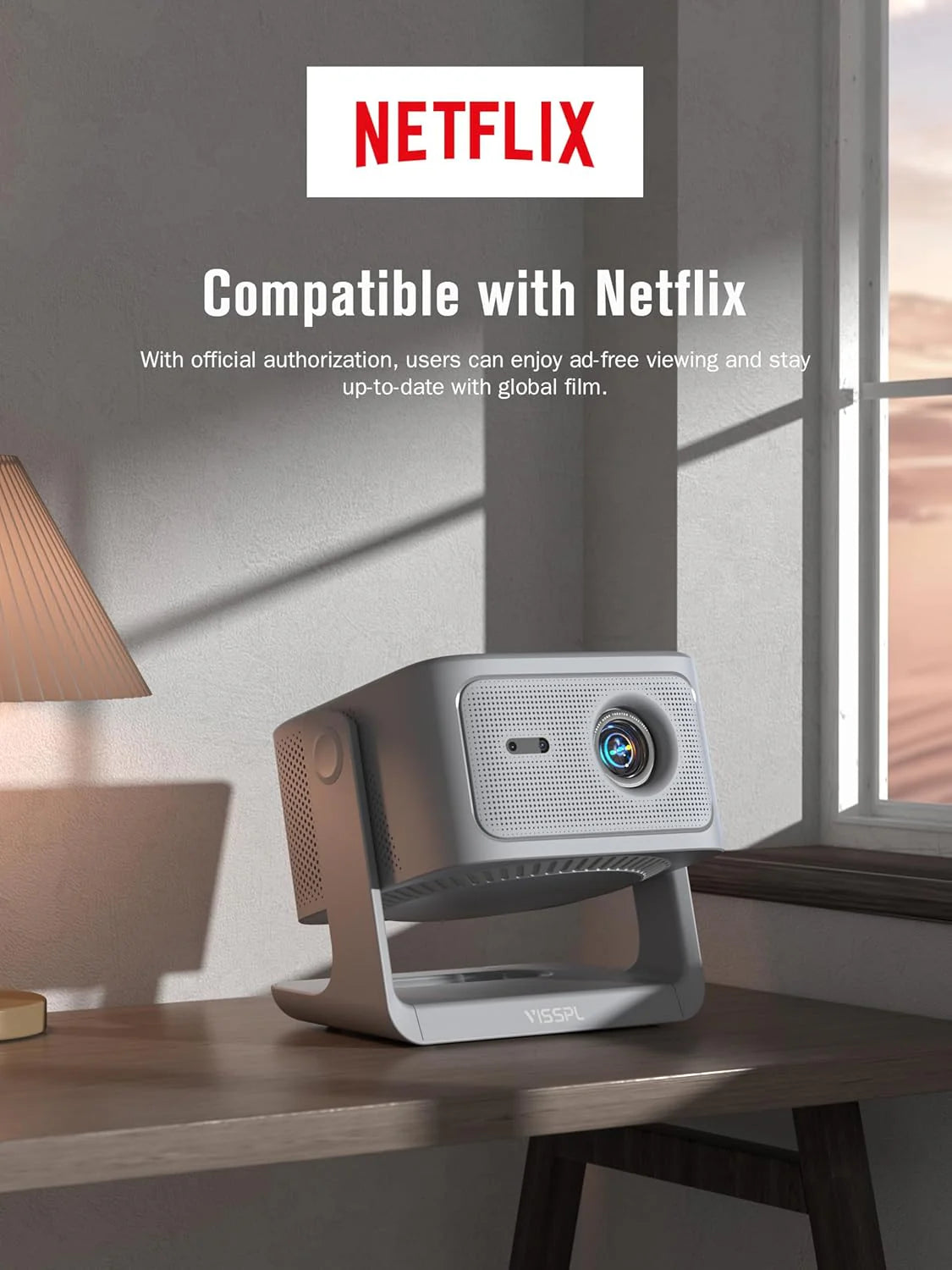 Smart 4K Projector with WiFi and Bluetooth, VISSPL 3D Dolby Audio and Auto Focus
