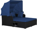 RELAX4LIFE Patio Outdoor Daybed Canopy Wicker Sunbed Cushions Lounge Bed Conversation