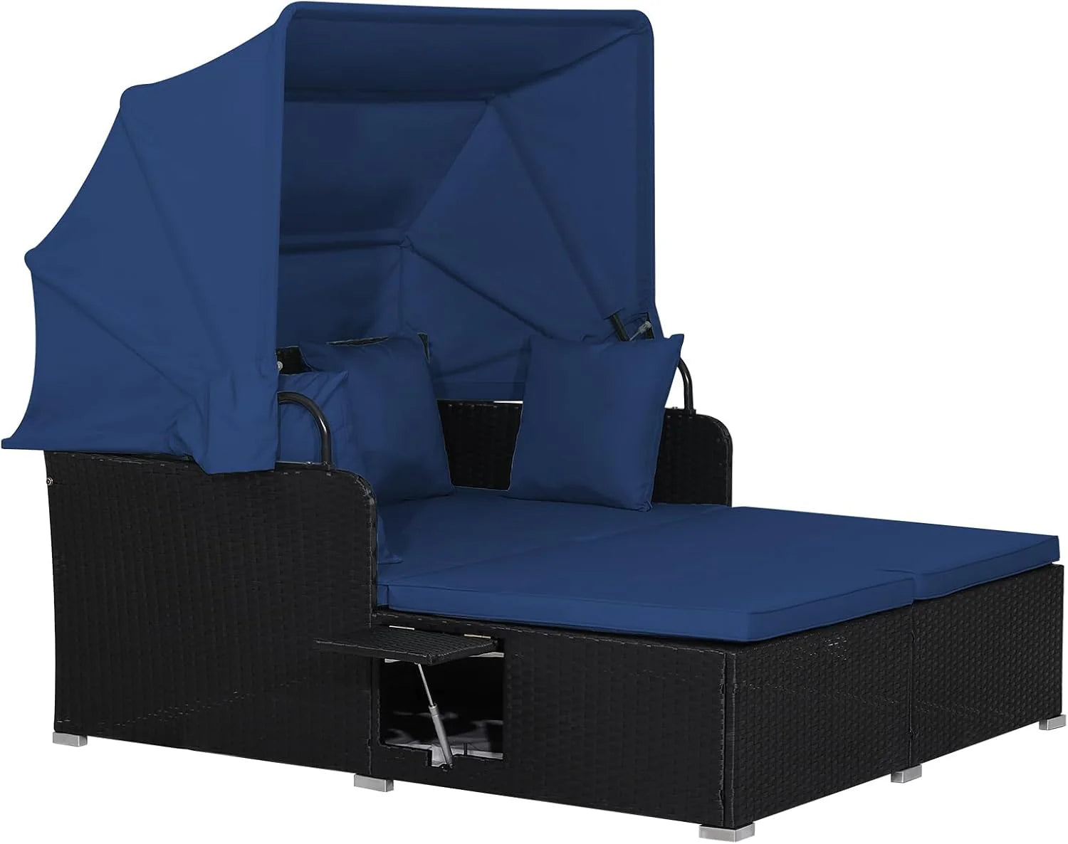 RELAX4LIFE Patio Outdoor Daybed Canopy Wicker Sunbed Cushions Lounge Bed Conversation