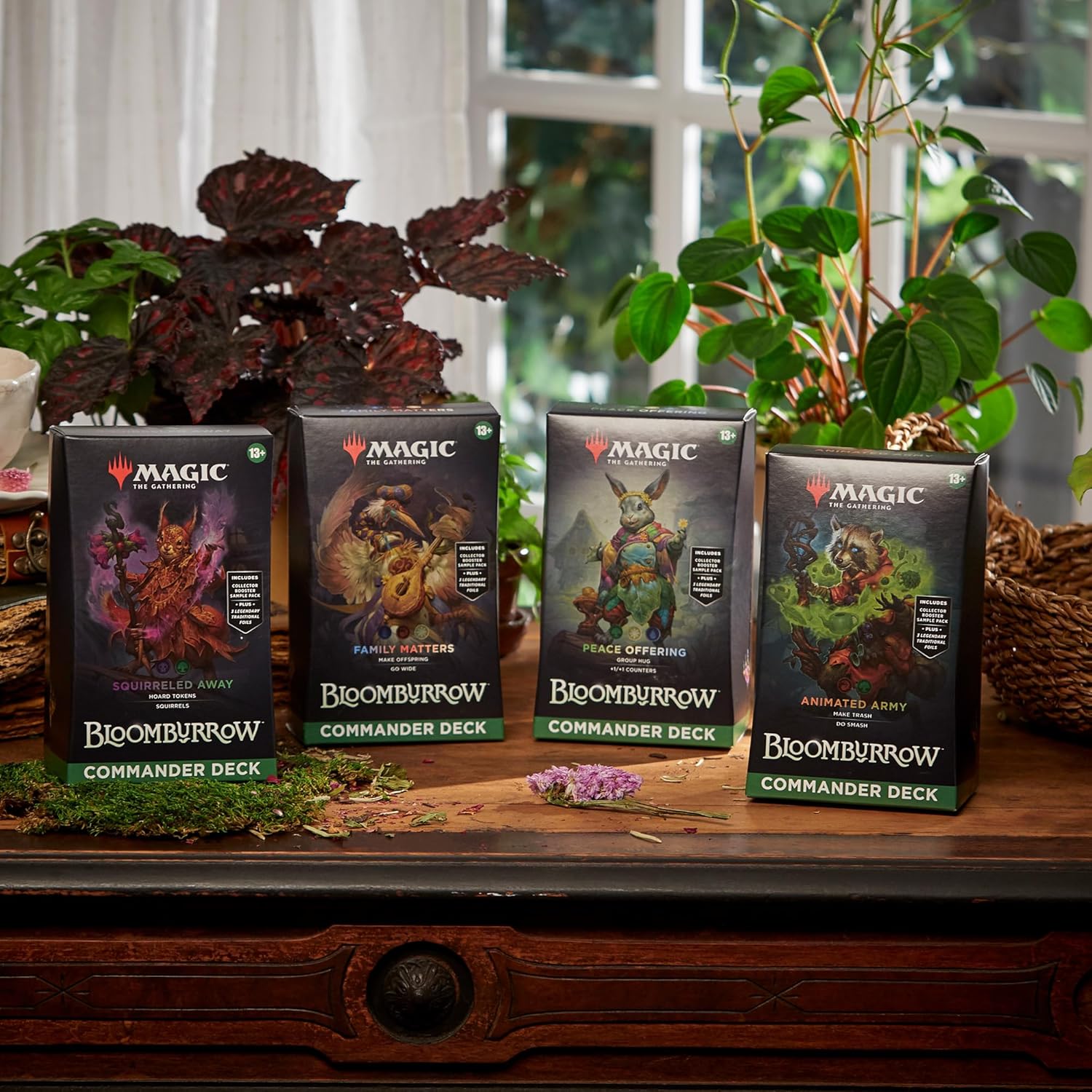 2025 The Gathering Bloomburrow Commander Deck Bundle – Includes All 4 Decks (Animated Army  Family Matters  Peace Offering  and Squirreled Away)