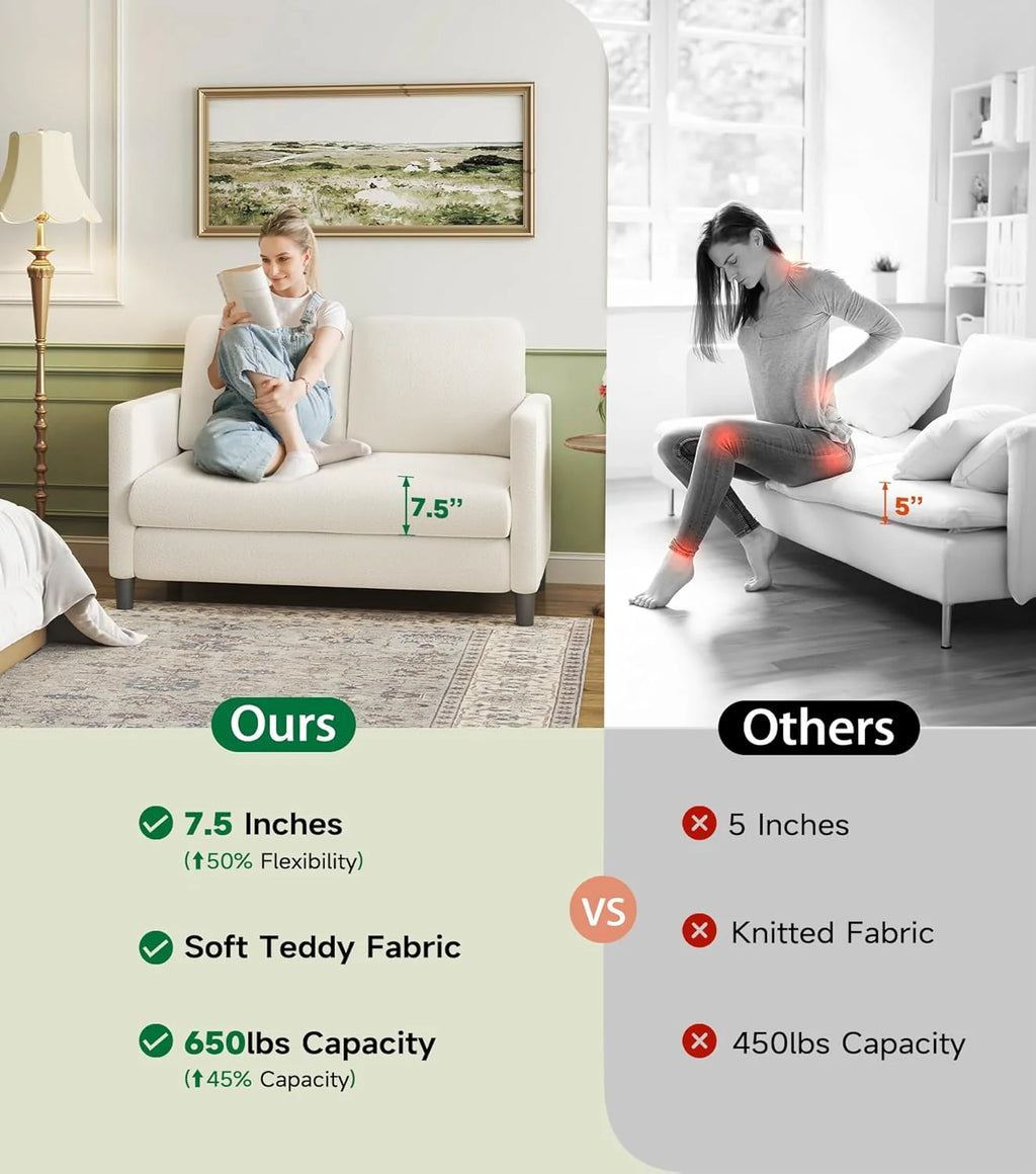 Loveseat Sofa 51" Love Seat Comfy Corduroy Small Loveseat Small Spaces Tool-Free Setup Couch