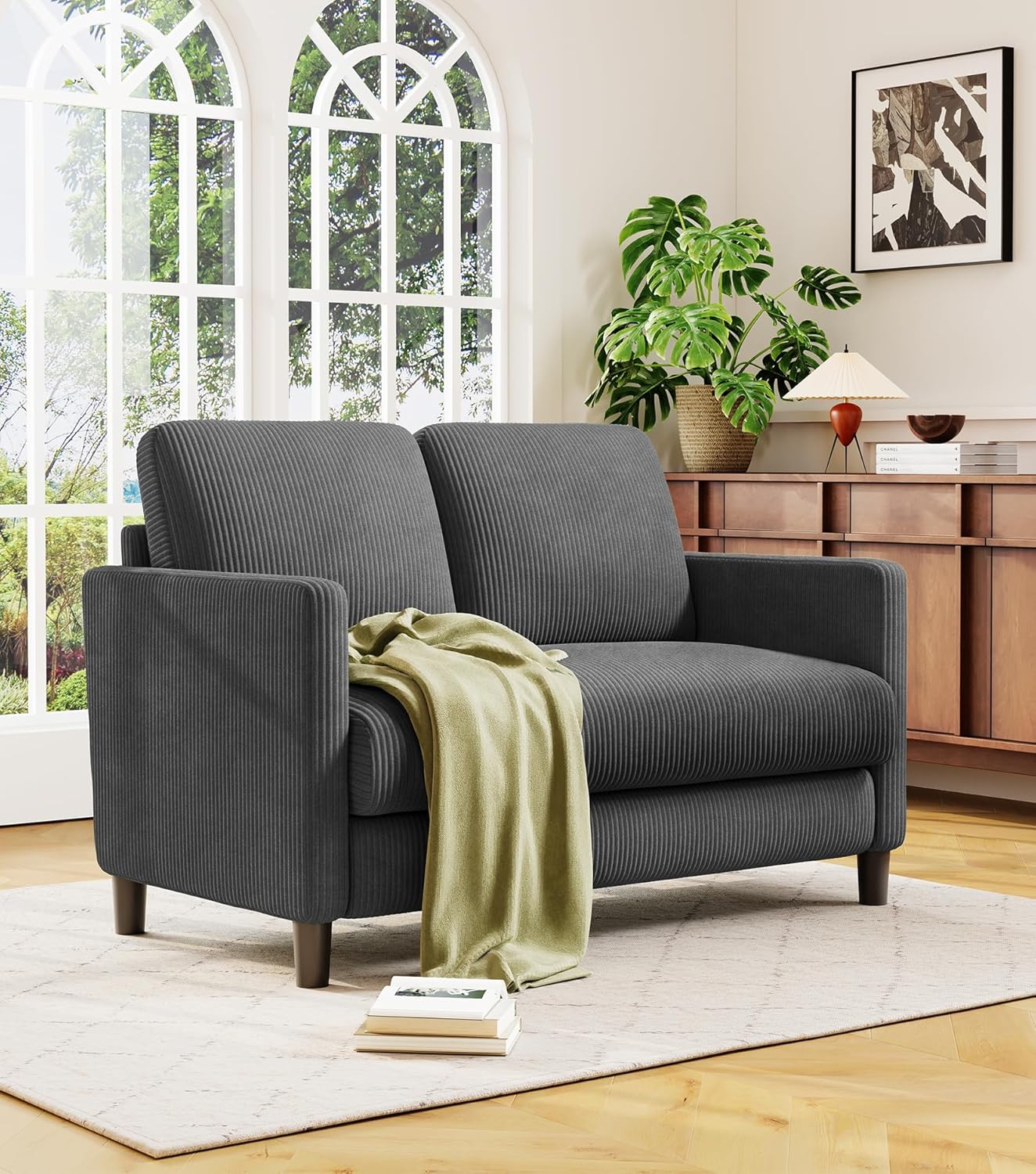 Loveseat Sofa 51" Love Seat Comfy Corduroy Small Loveseat Small Spaces Tool-Free Setup Couch