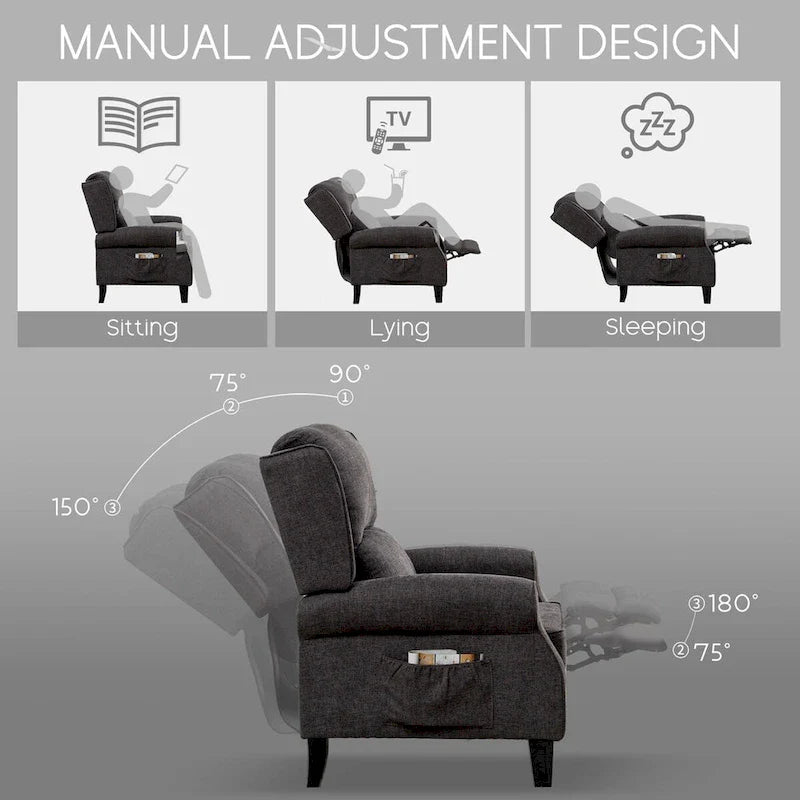 Manual Pushback Recliner Adjustable Accent Chair Wingback Armchair Set of 2