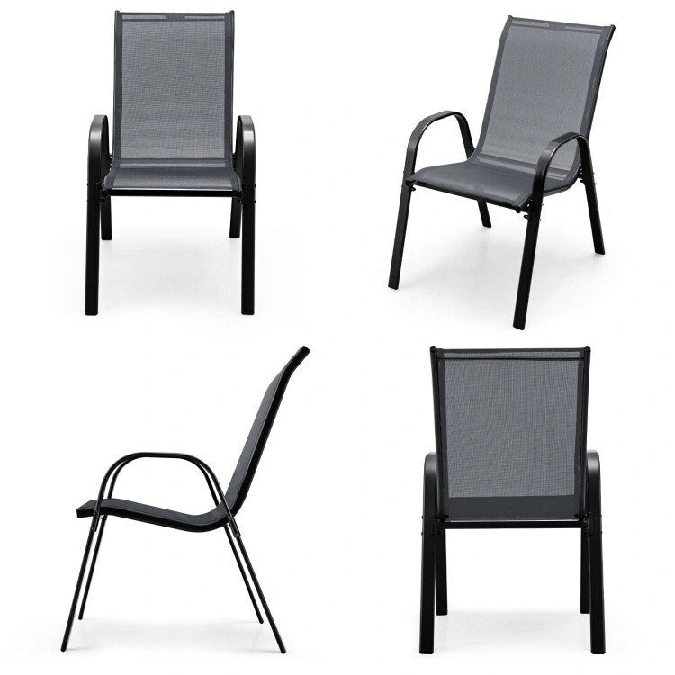 4 Pieces Stackable Patio Dining Chairs Set with Armrest - 29 x 21.5 x 35.5 (L x W x H)