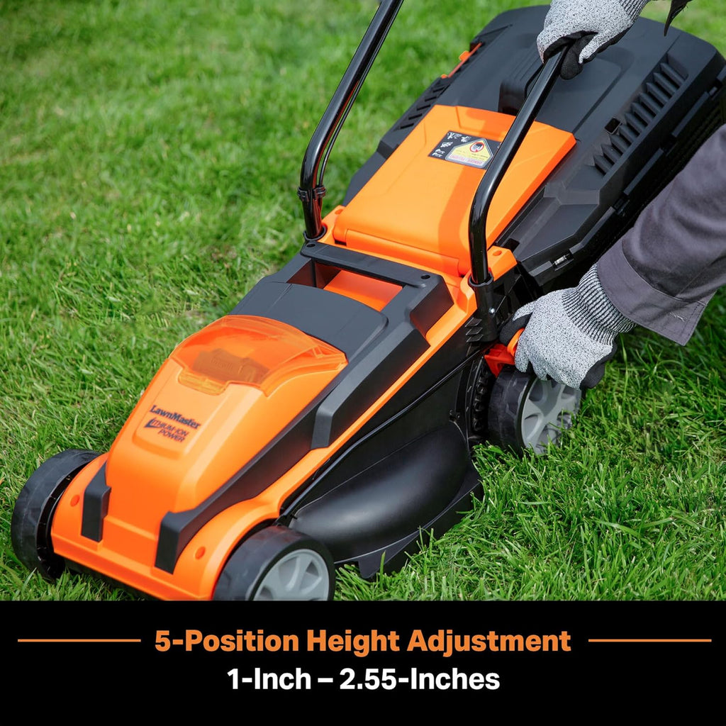 LawnMaster CLM2413A Cordless 13-Inch Lawn Mower 24V Max with 2X4.0Ah Battery and Charger