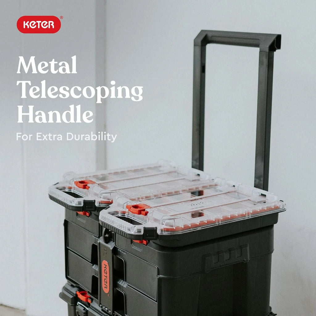 Modular Tools Organizer for Garage Storage and DIY, 3 Piece Resin Rolling Tool Box System for Small Parts