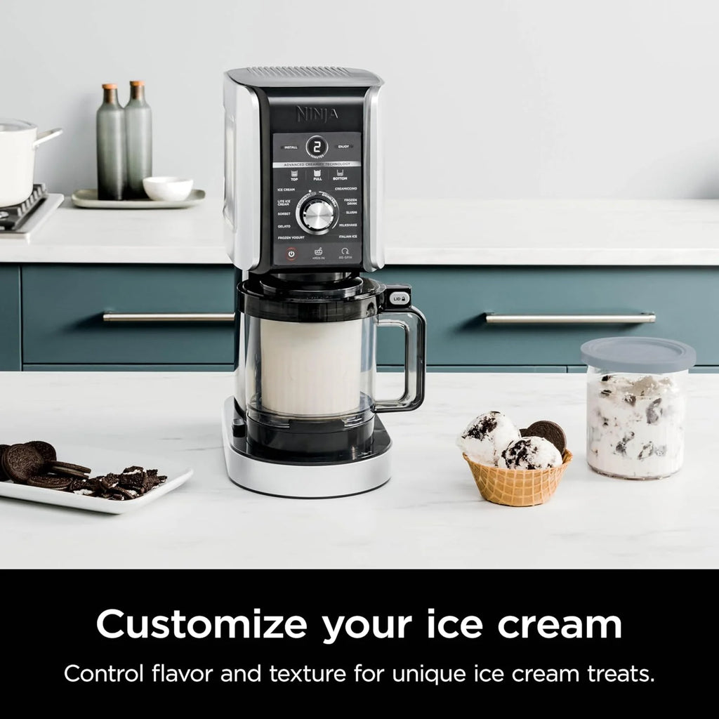 2025 NC301 CREAMi Ice Cream Maker, for Gelato, Mix-ins, Milkshakes, Sorbet, Smoothie Bowls & More, 7 One-Touch Programs, with (2) Pint Containers & Lids, Compact Size, Perfect for Kids, Silver