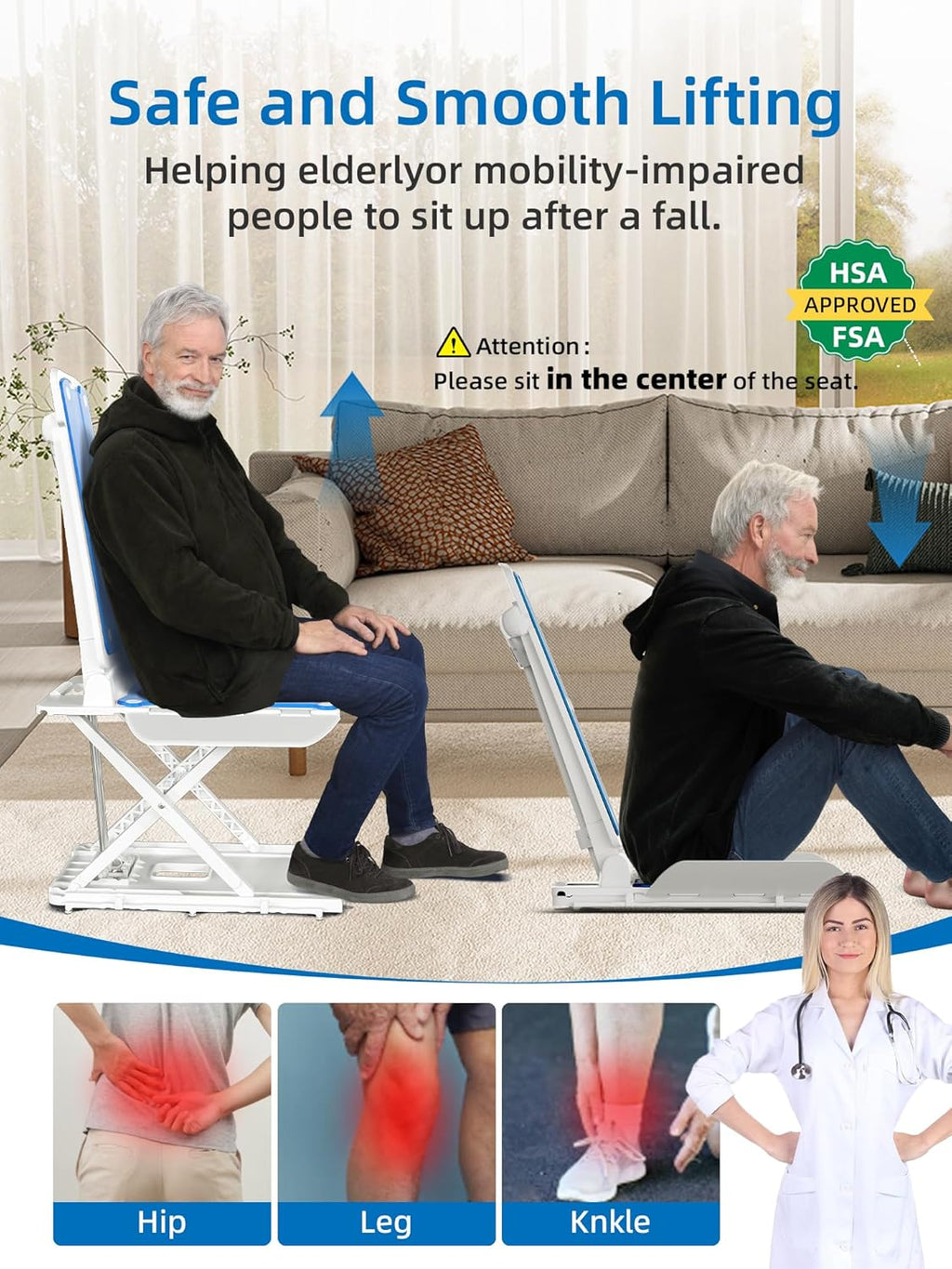 Electric Chair Lift for Elderly, 308lbs Support, Waterproof, Foldable