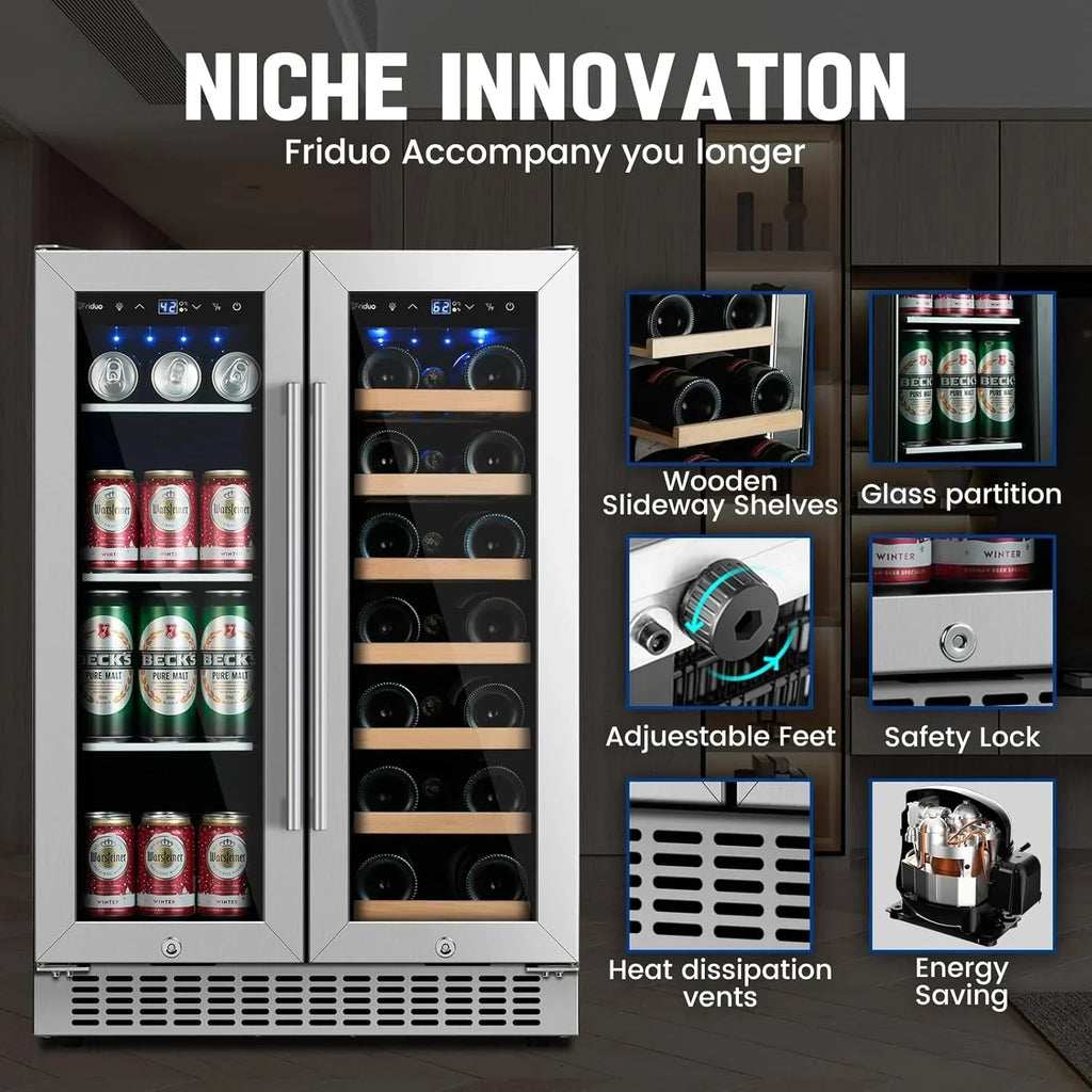24 inch Dual Zone Beverage Refrigerator 30 Bottles 82 Cans Wine Fridge Built-in or Freestanding
