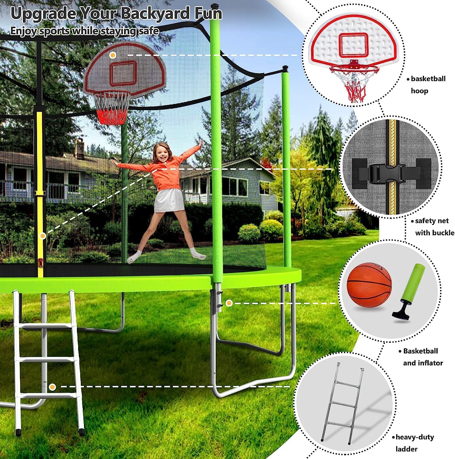 Upgraded 16Ft Trampoline with Basketball Hoop & Net
