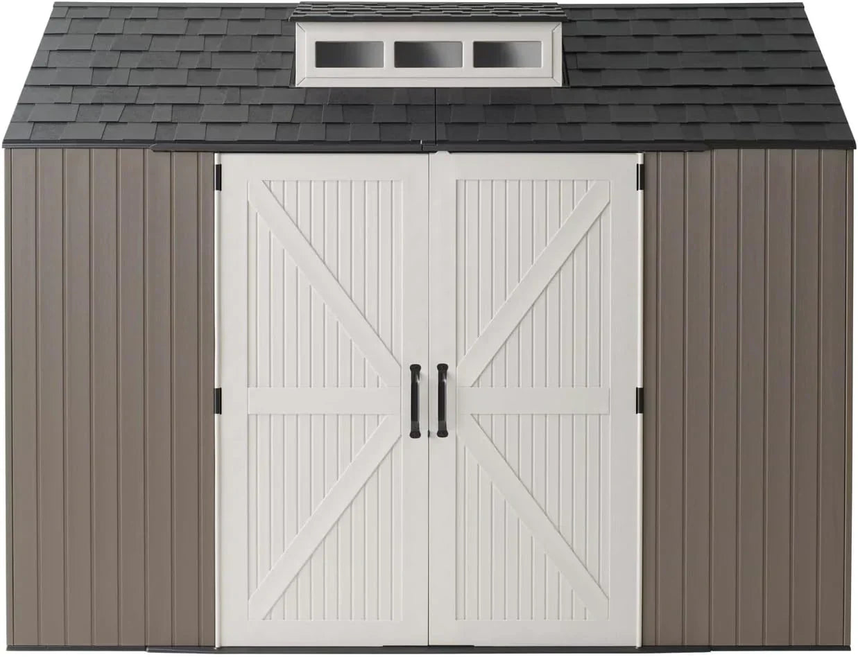 Rubbermaid Resin Outdoor Storage Shed With Floor Weather Resistant Gray Organization for Home
