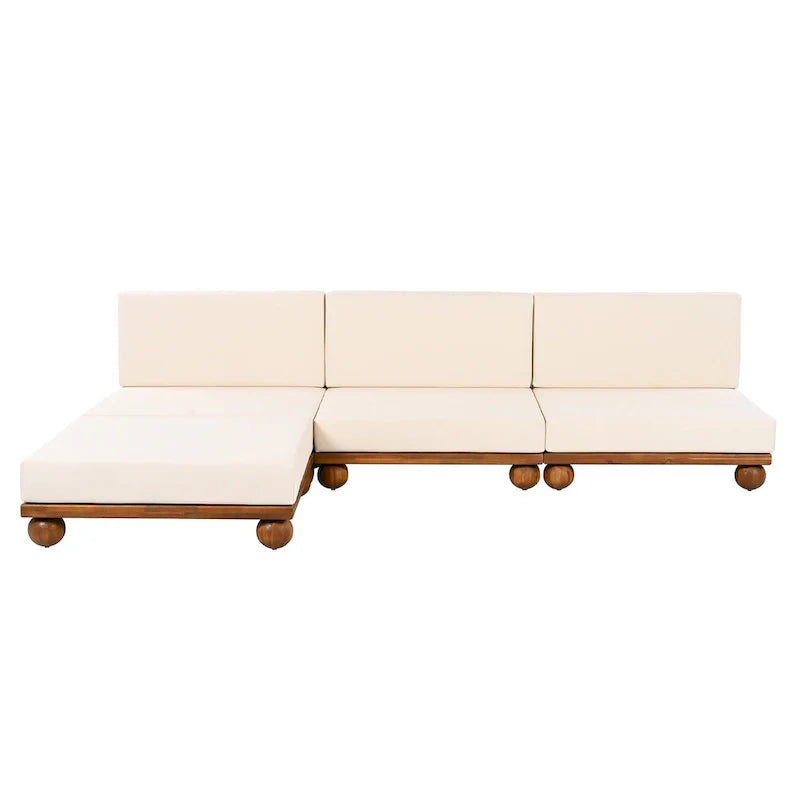 Scott Living Dulcie 4 Piece Outdoor Acacia Wood L Shape Setional Sofa with Removable Cushions