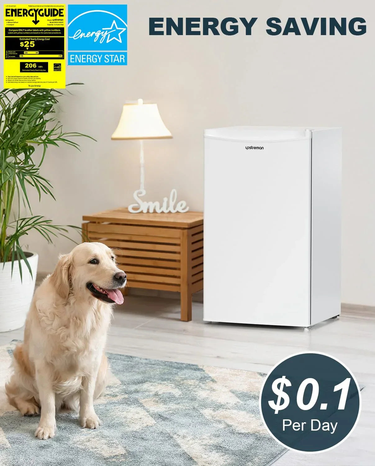 Upstreman 3.2 Cu.Ft Mini Fridge Freezer Single Door Fridge Dorm Fridge Adjustable Thermostat