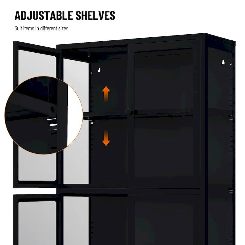 Four Glass Door Storage Cabinet with Adjustable Shelves and Feet Cold-Rolled Steel Sideboard Furniture