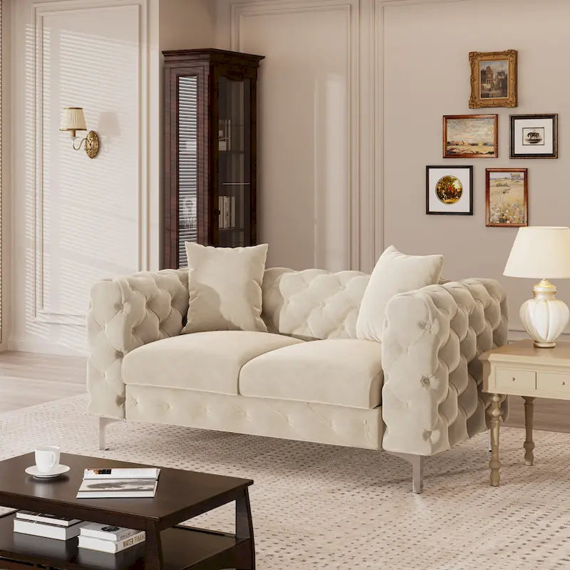 Morden Fort Modern Loveseat Two-Seater Sofa with Dutch Velvet, Solid Wood Frame and Iron Legs
