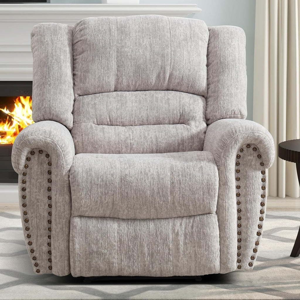 CANMOV Leather Recliner Chair, Classic and Traditional Manual Recliner Chair with Comfortable Arms and Back Single Sofa for Living Room, Nut Brown