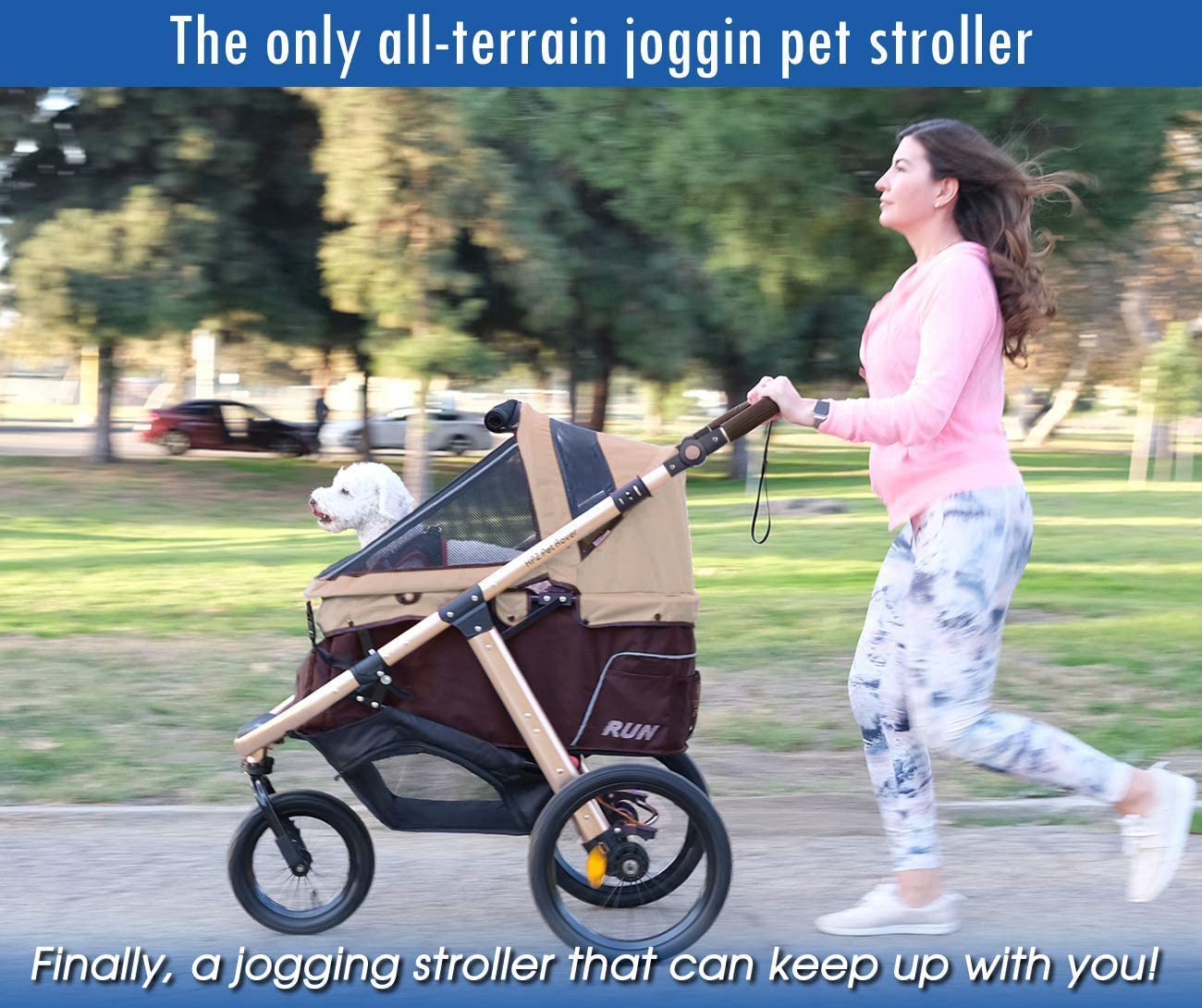 Jogging Sports Stroller with Comfort Rubber Wheels/Zipper-Less Entry/1-Hand Quick Fold/Aluminum Frame for Small/Medium Dogs Cats and Pets (Green Camo)