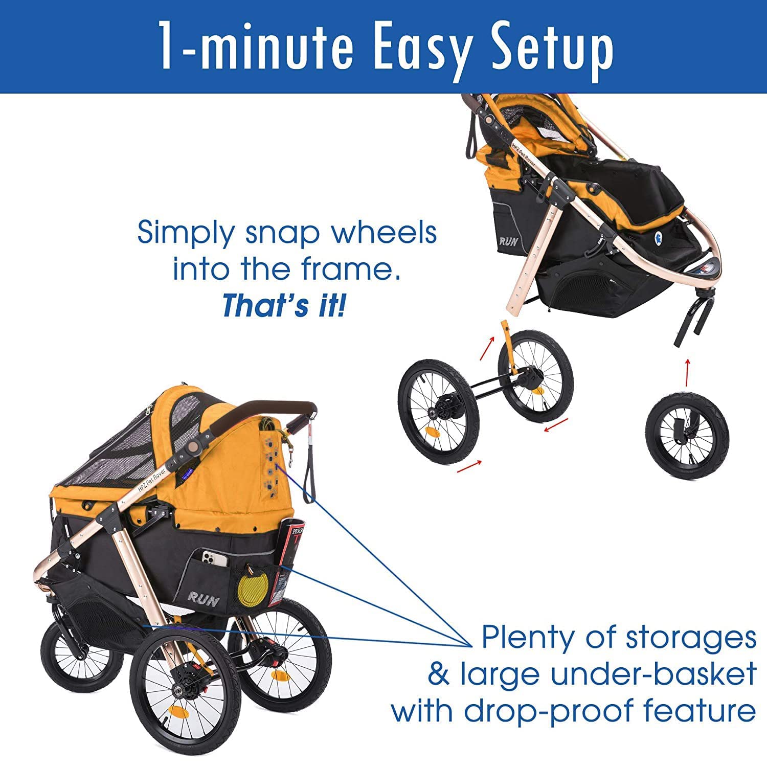 Jogging Sports Stroller with Comfort Rubber Wheels/Zipper-Less Entry/1-Hand Quick Fold/Aluminum Frame for Small/Medium Dogs Cats and Pets (Green Camo)