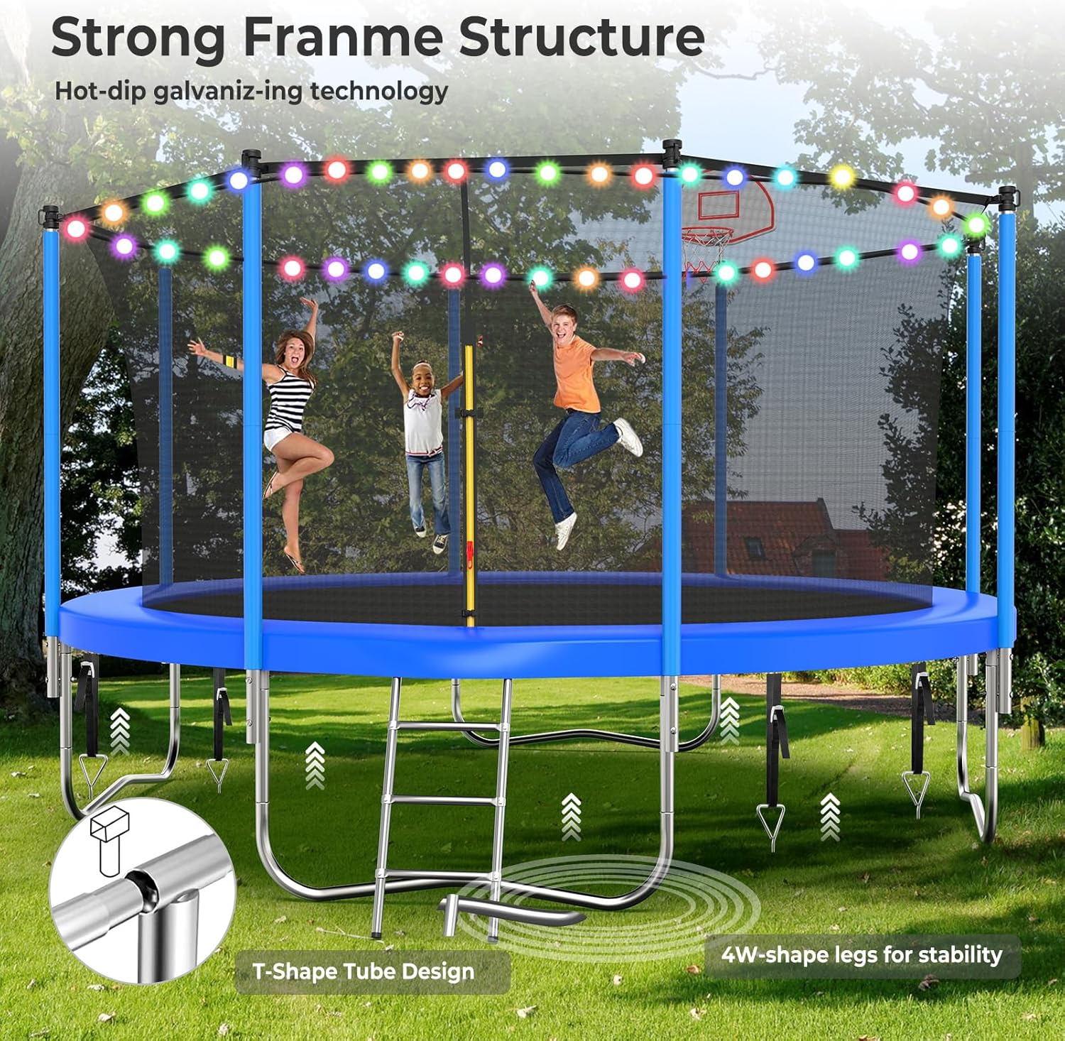 Upgraded 16Ft Trampoline with Basketball Hoop & Net