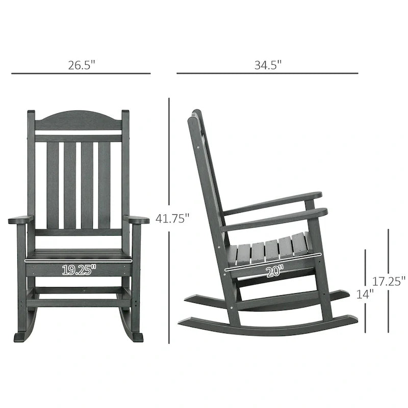 Outsunny 2 Pieces Outdoor Rocking Chair, All Weather-Resistant HDPE Rocking Patio Chairs with Rustic High Back, Armrests