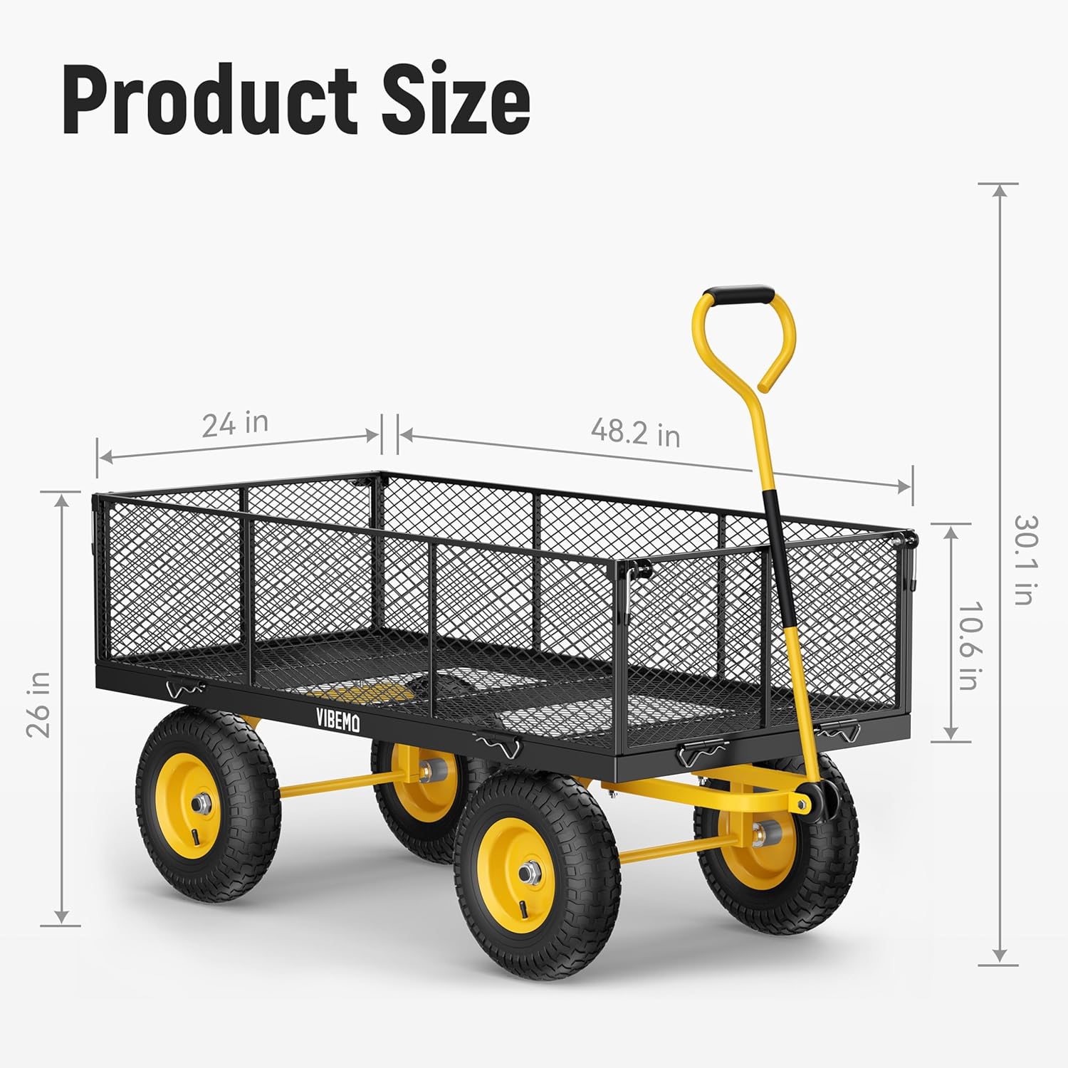Steel Garden Cart 2-in-1 1400 lbs Heavy Duty Utility Wagon with Removable Mesh Sides to Convert into Flatbed 240?? U-Turn 13" Pneumatic Tires Garden Wagon for Farm Yard Lawn Garden Camping