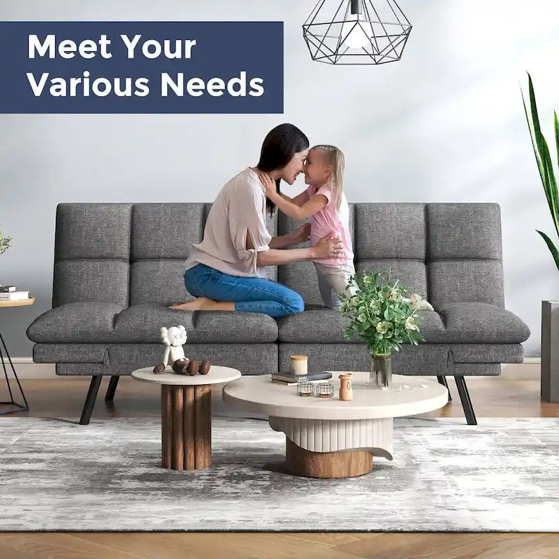 Futon Sofa Bed, Memory Foam Foldable Couch Convertible Loveseat Sleeper Daybed with Adjustable Armrests for Small Space