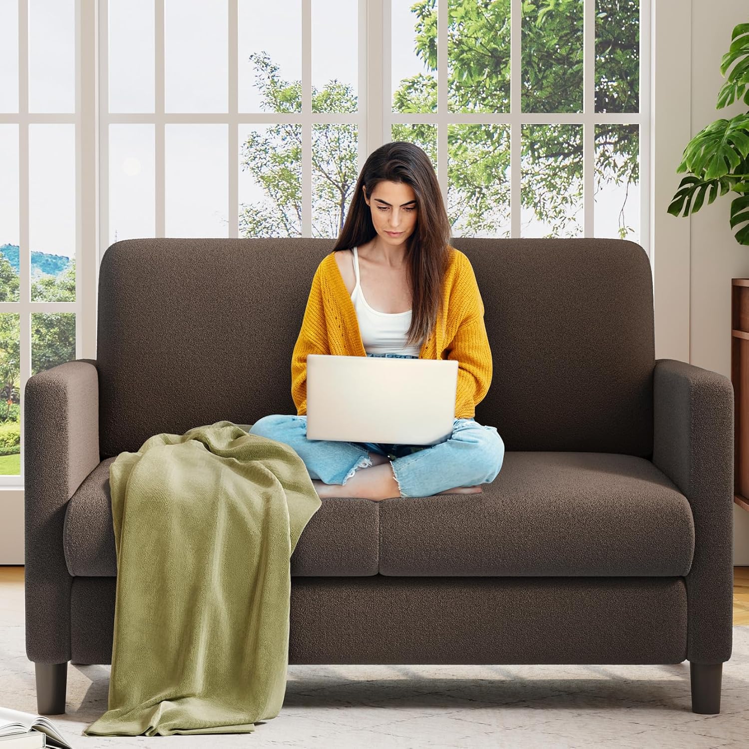 Loveseat Sofa 51" Love Seat Comfy Corduroy Small Loveseat Small Spaces Tool-Free Setup Couch