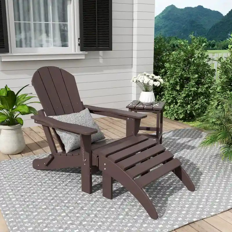 Polytrends Laguna Hdpe All Weather Outdoor Patio Foldable Adirondack Chair With Ottoman And Side Table (3-Piece Set)