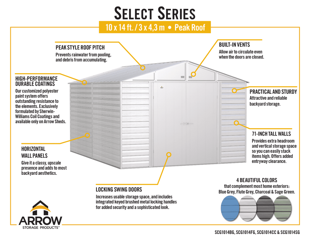 2025 Arrow Select Steel Storage Shed, 10x14, Blue Grey