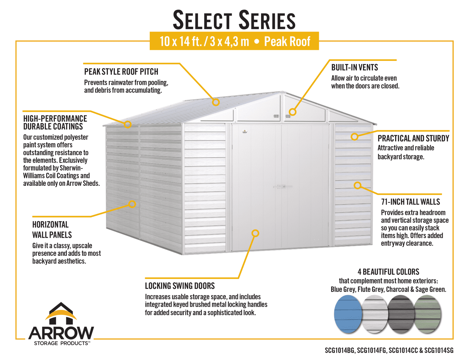 2025 Arrow Select Steel Storage Shed, 10x14, Blue Grey